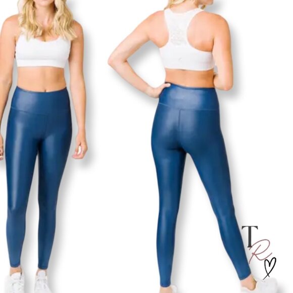 ZYIA Active Blue Metallic Light n Tight Hi-Rise Athletic Leggings Size 8 - 10 M - Picture 1 of 10